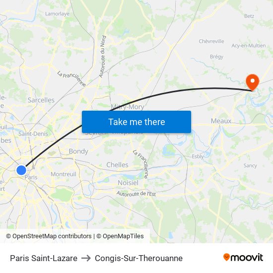 Paris Saint-Lazare to Congis-Sur-Therouanne map