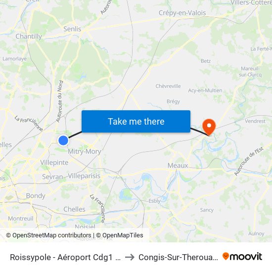 Roissypole - Aéroport Cdg1 (G1) to Congis-Sur-Therouanne map