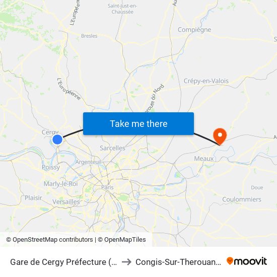 Gare de Cergy Préfecture (C) to Congis-Sur-Therouanne map