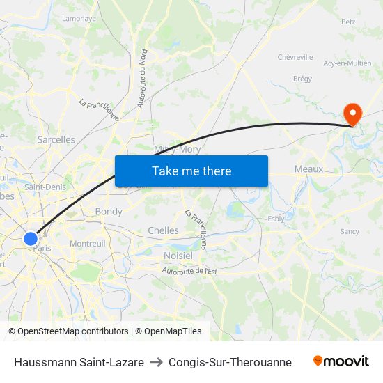 Haussmann Saint-Lazare to Congis-Sur-Therouanne map