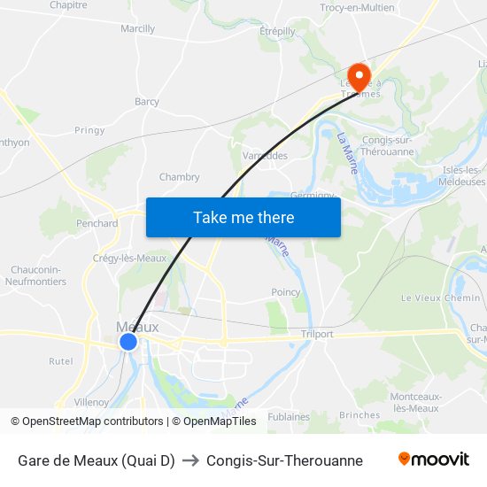 Gare de Meaux (Quai D) to Congis-Sur-Therouanne map