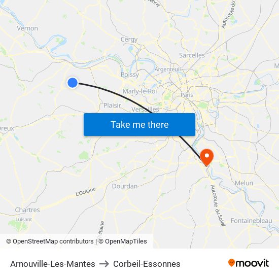 Arnouville-Les-Mantes to Corbeil-Essonnes map