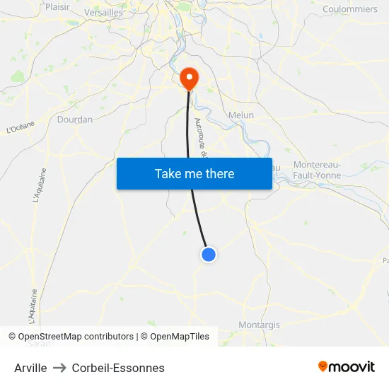 Arville to Corbeil-Essonnes map