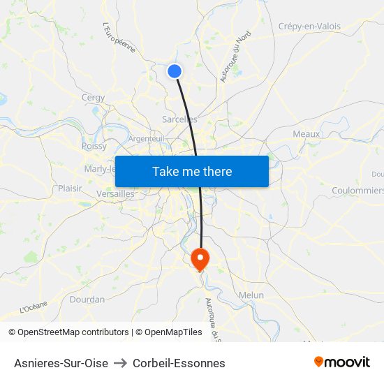 Asnieres-Sur-Oise to Corbeil-Essonnes map