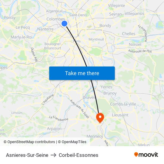 Asnieres-Sur-Seine to Corbeil-Essonnes map