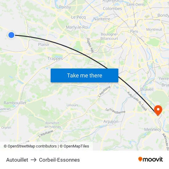 Autouillet to Corbeil-Essonnes map