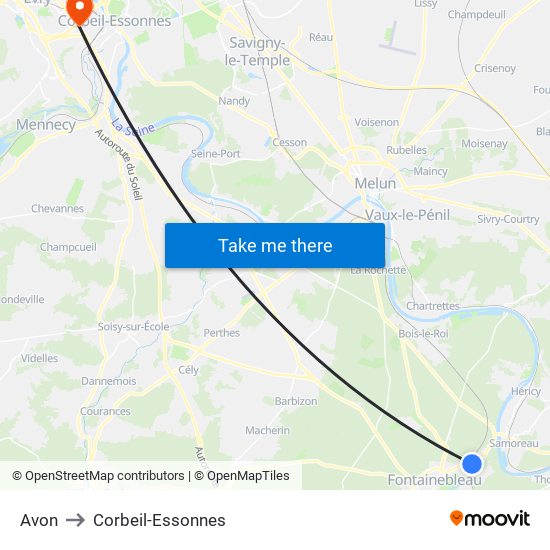 Avon to Corbeil-Essonnes map