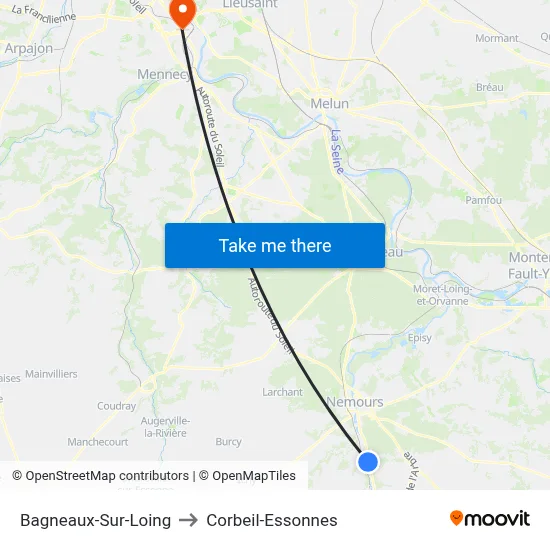 Bagneaux-Sur-Loing to Corbeil-Essonnes map