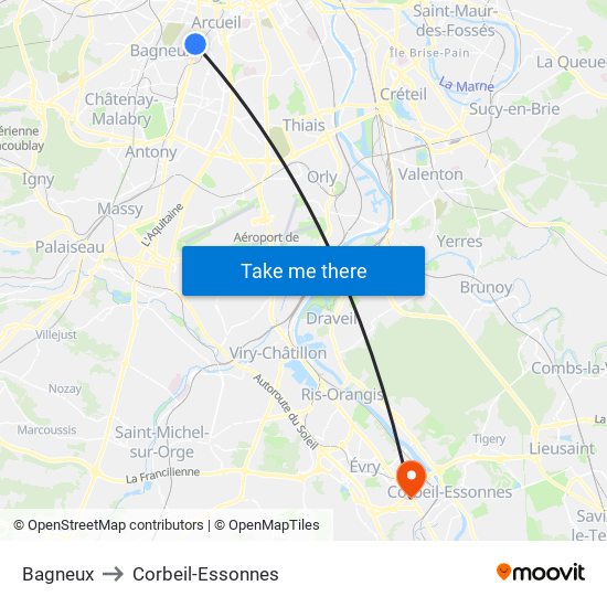 Bagneux to Corbeil-Essonnes map