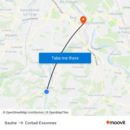 Baulne to Corbeil-Essonnes map