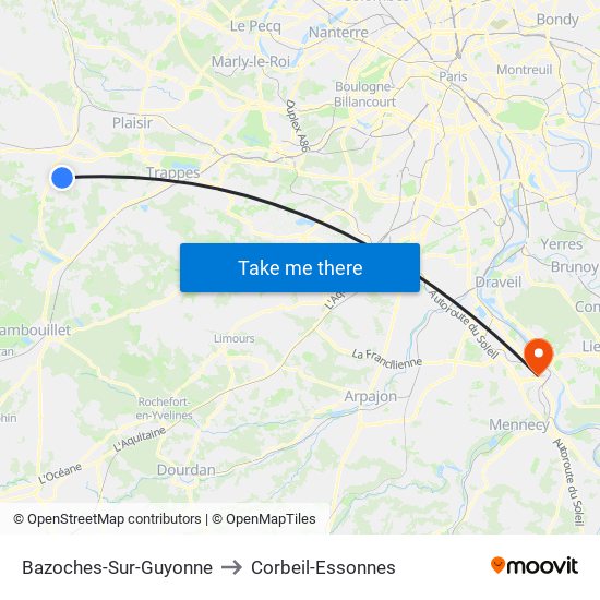 Bazoches-Sur-Guyonne to Corbeil-Essonnes map