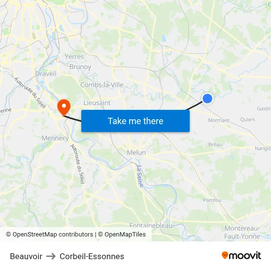 Beauvoir to Corbeil-Essonnes map