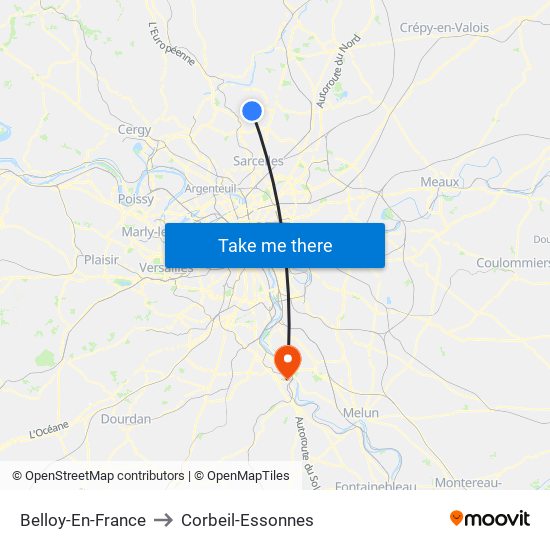 Belloy-En-France to Corbeil-Essonnes map