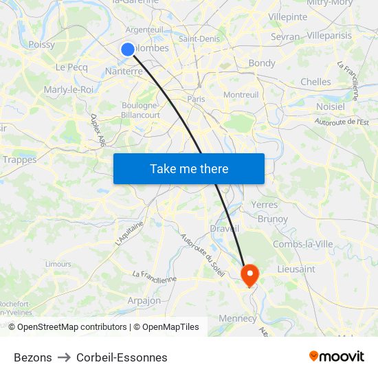 Bezons to Corbeil-Essonnes map