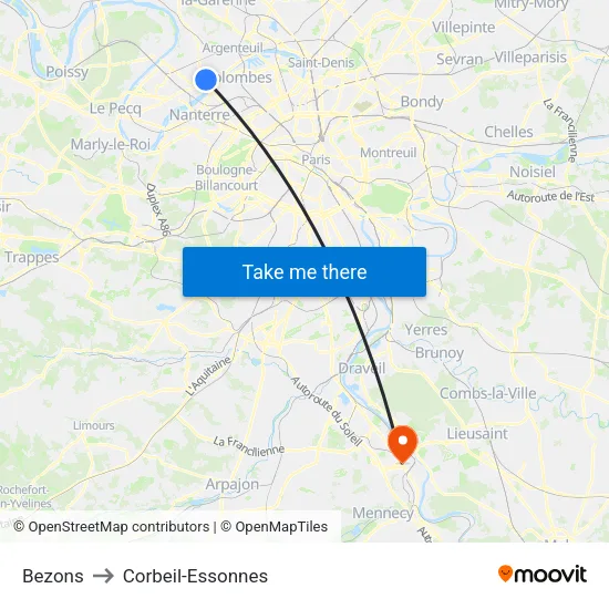 Bezons to Corbeil-Essonnes map