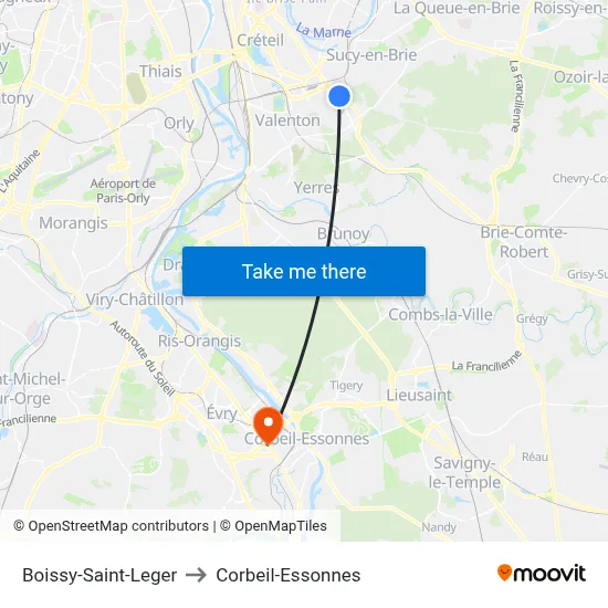 Boissy-Saint-Leger to Corbeil-Essonnes map