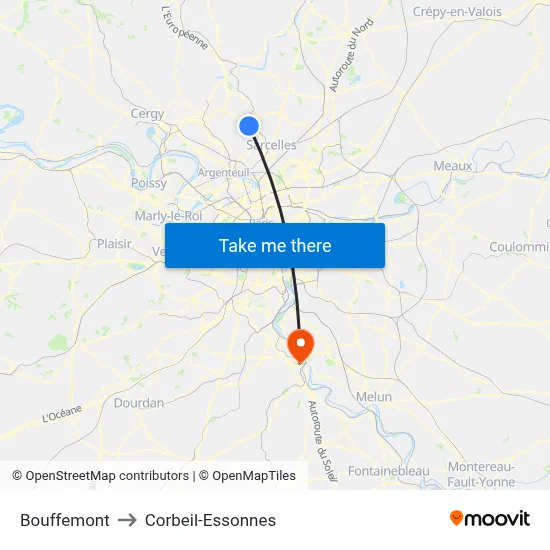 Bouffemont to Corbeil-Essonnes map