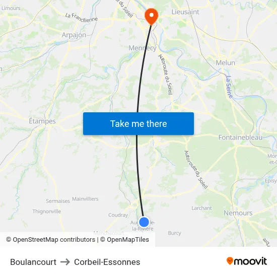 Boulancourt to Corbeil-Essonnes map