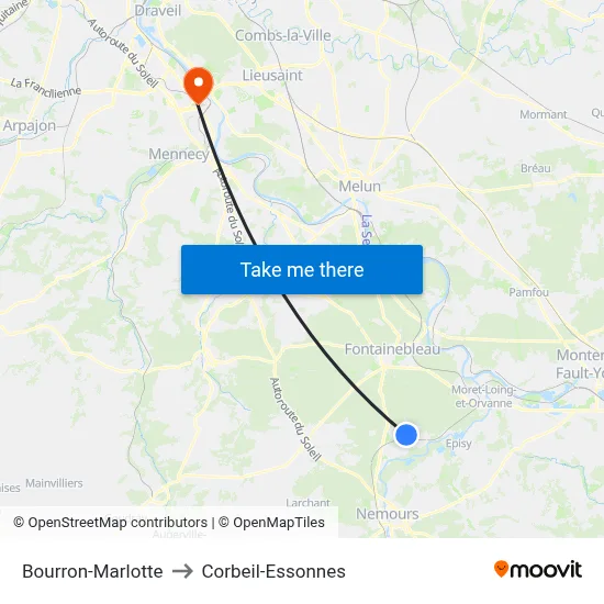 Bourron-Marlotte to Corbeil-Essonnes map
