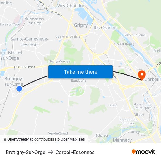 Bretigny-Sur-Orge to Corbeil-Essonnes map