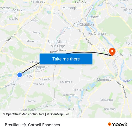 Breuillet to Corbeil-Essonnes map