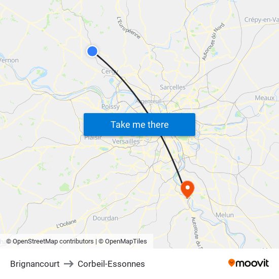 Brignancourt to Corbeil-Essonnes map