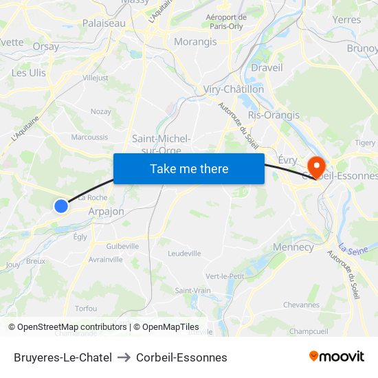 Bruyeres-Le-Chatel to Corbeil-Essonnes map