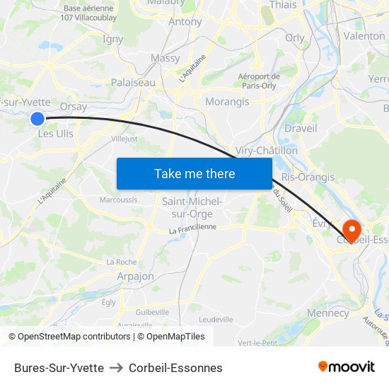 Bures-Sur-Yvette to Corbeil-Essonnes map