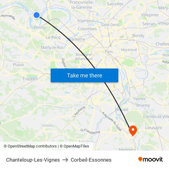 Chanteloup-Les-Vignes to Corbeil-Essonnes map