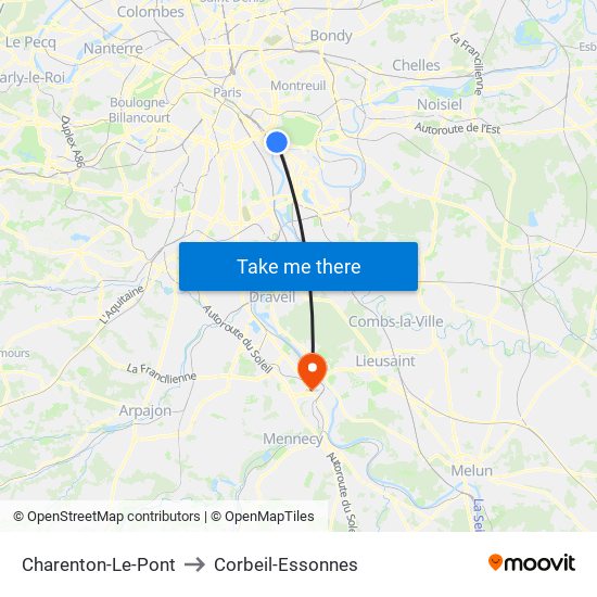 Charenton-Le-Pont to Corbeil-Essonnes map