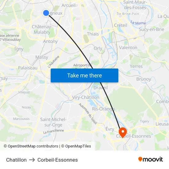Chatillon to Corbeil-Essonnes map