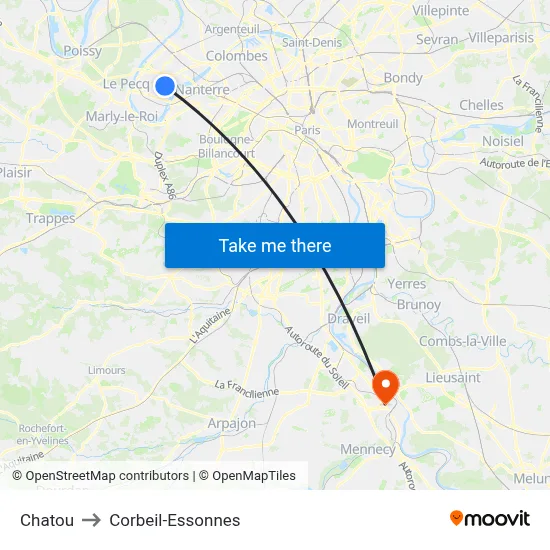 Chatou to Corbeil-Essonnes map