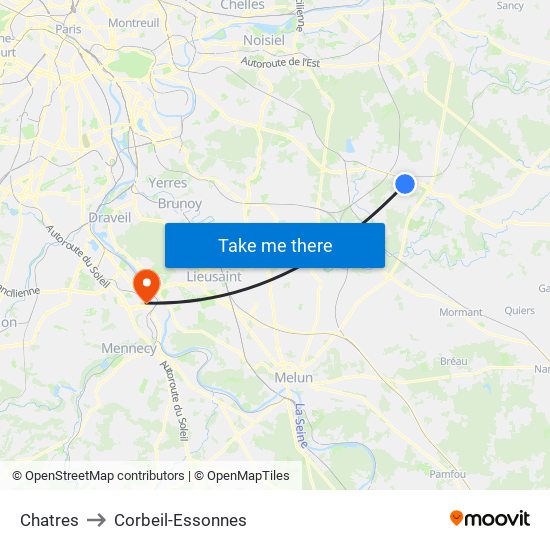 Chatres to Corbeil-Essonnes map