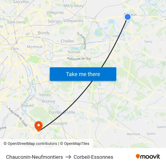 Chauconin-Neufmontiers to Corbeil-Essonnes map