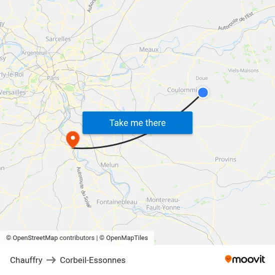 Chauffry to Corbeil-Essonnes map