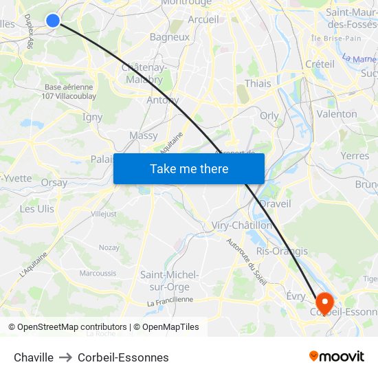 Chaville to Corbeil-Essonnes map