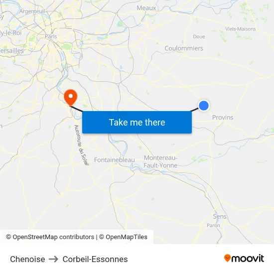 Chenoise to Corbeil-Essonnes map
