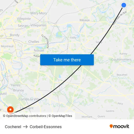 Cocherel to Corbeil-Essonnes map