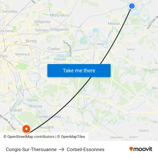 Congis-Sur-Therouanne to Corbeil-Essonnes map