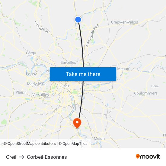 Creil to Corbeil-Essonnes map