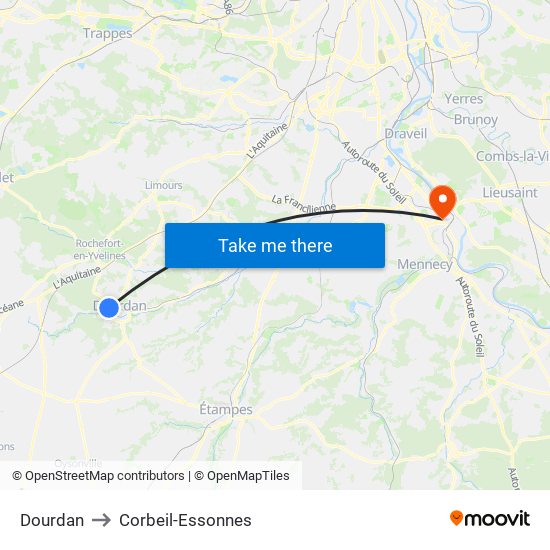 Dourdan to Corbeil-Essonnes map