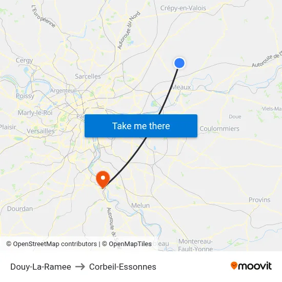 Douy-La-Ramee to Corbeil-Essonnes map
