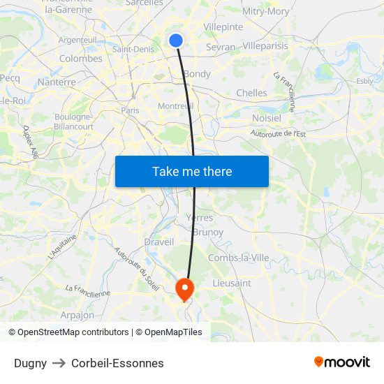 Dugny to Corbeil-Essonnes map