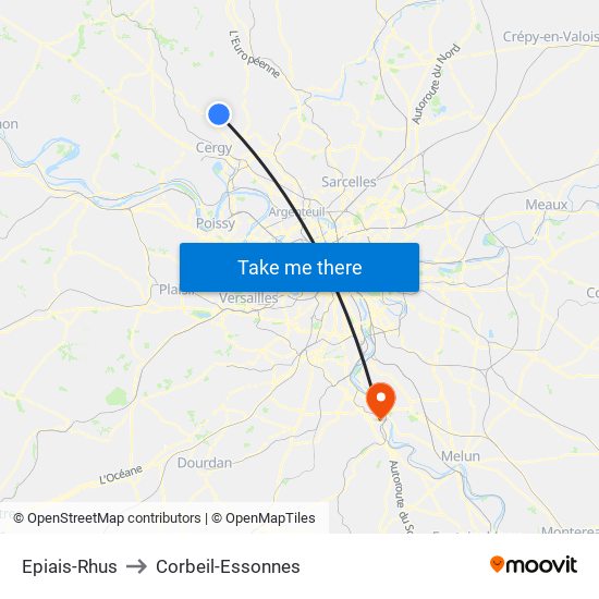 Epiais-Rhus to Corbeil-Essonnes map