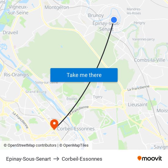 Epinay-Sous-Senart to Corbeil-Essonnes map