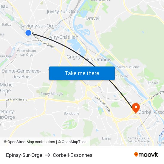 Epinay-Sur-Orge to Corbeil-Essonnes map
