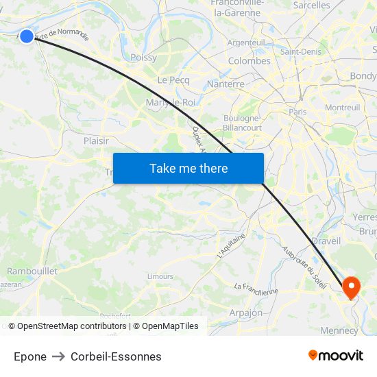 Epone to Corbeil-Essonnes map
