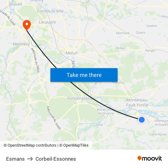 Esmans to Corbeil-Essonnes map