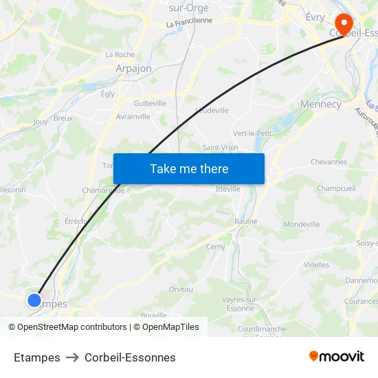 Etampes to Corbeil-Essonnes map