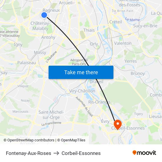 Fontenay-Aux-Roses to Corbeil-Essonnes map